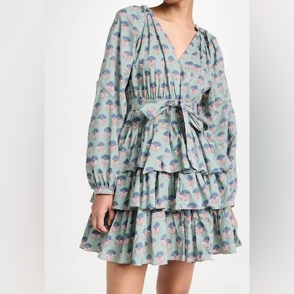 Marea (missing tie) Grace Block Print Floral Mini Ruffle Dress